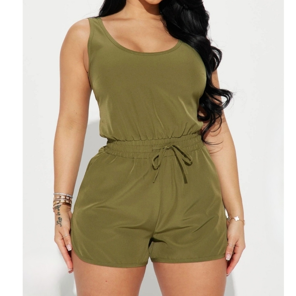 Fashion Nova L Part Of You Romper Shorts Olive Green Sexy C-2079